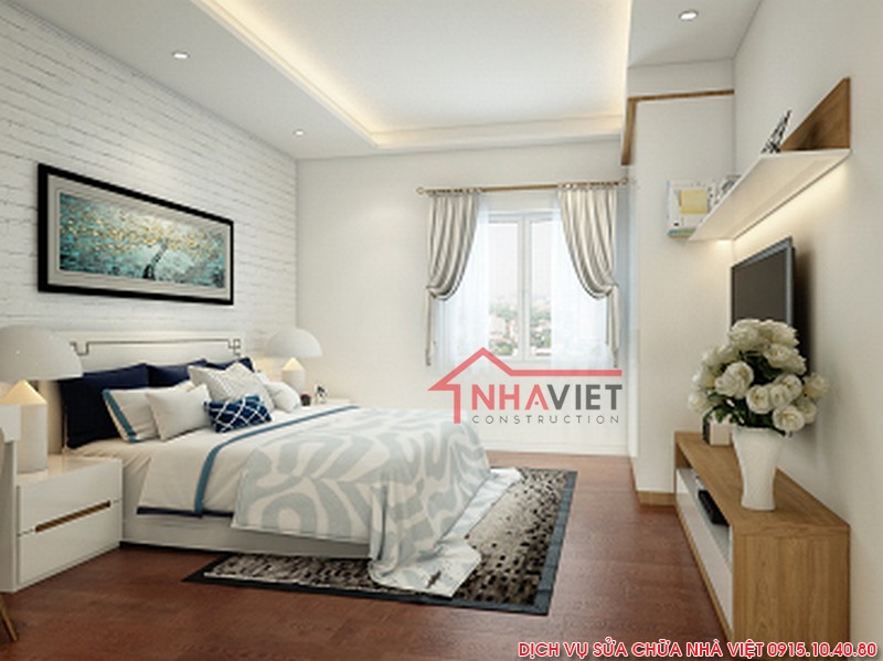 Thiết kế lại không gian phòng ngủ theo tông màu trắng chủ đạo sẽ khiến không gian rộng hơn